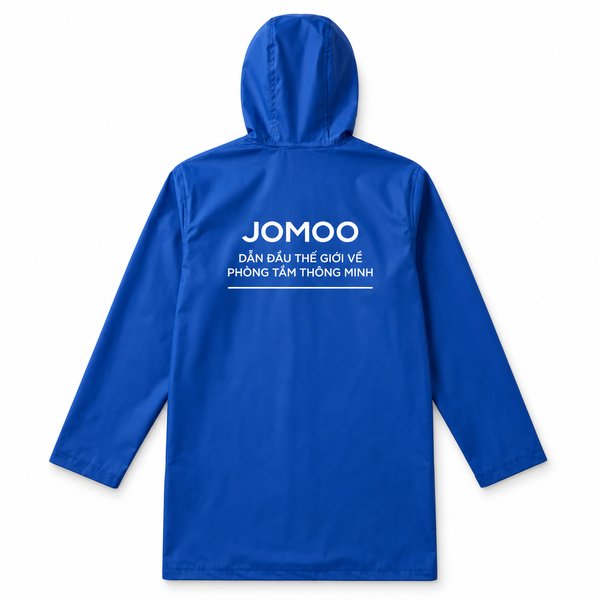 A logo-printed rain poncho (JOMOO) — a practical, highly usable gift once production and packaging are complete.