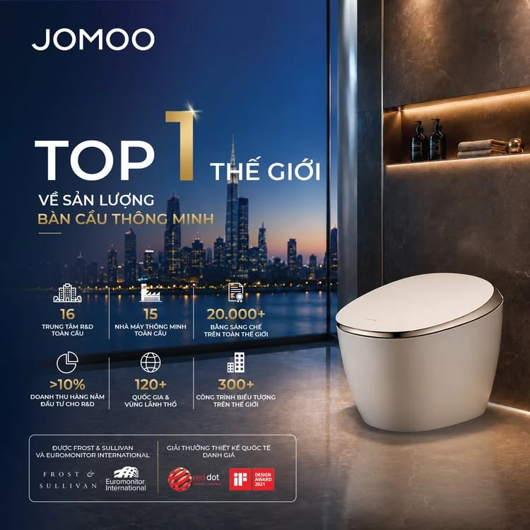 Brand post: JOMOO – world No. 1 in smart toilet output (visual in Vietnamese).