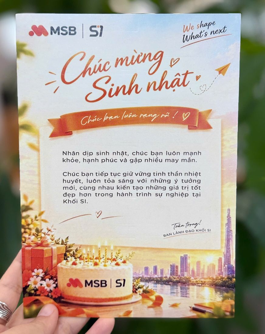 Birthday card in the MSB SI Division employee gift set