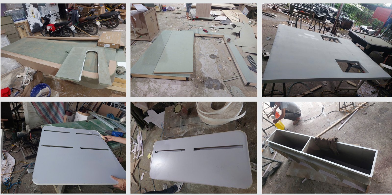 Gia công vách và quầy booth EZVIZ tại xưởng trước triển lãm