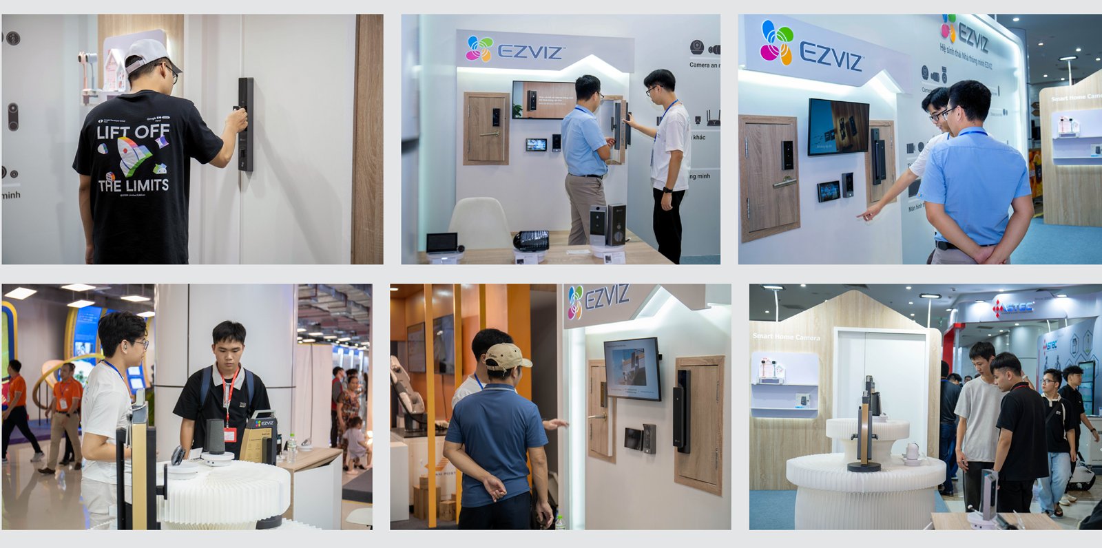 Khách tham quan trải nghiệm khoá cửa thông minh và camera tại booth EZVIZ