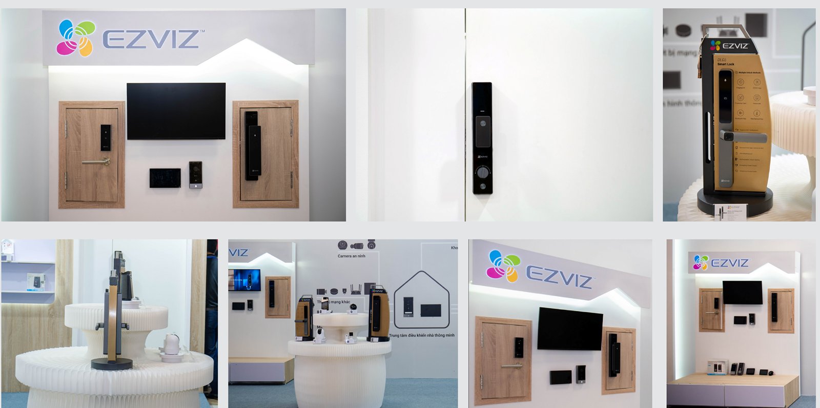 EZVIZ smart lock display zone with wooden doors and a house icon