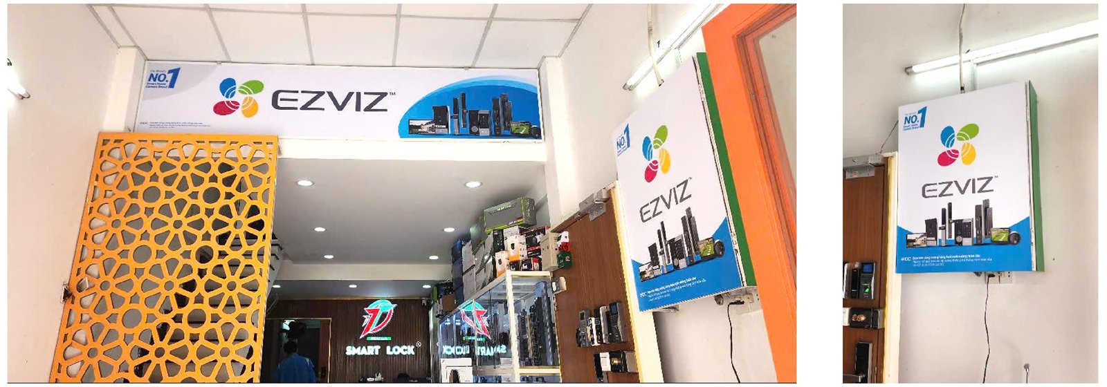 EZVIZ indoor signboard and poster installed at a dealer store