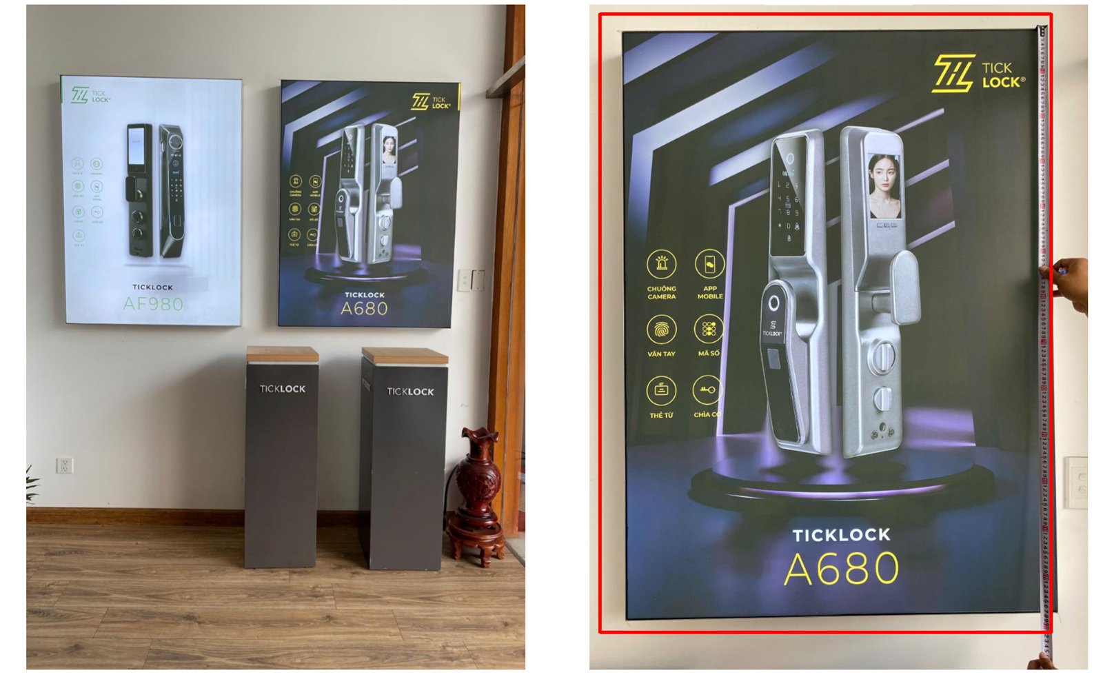 Smart lock lightbox and display pillars at an EZVIZ dealer