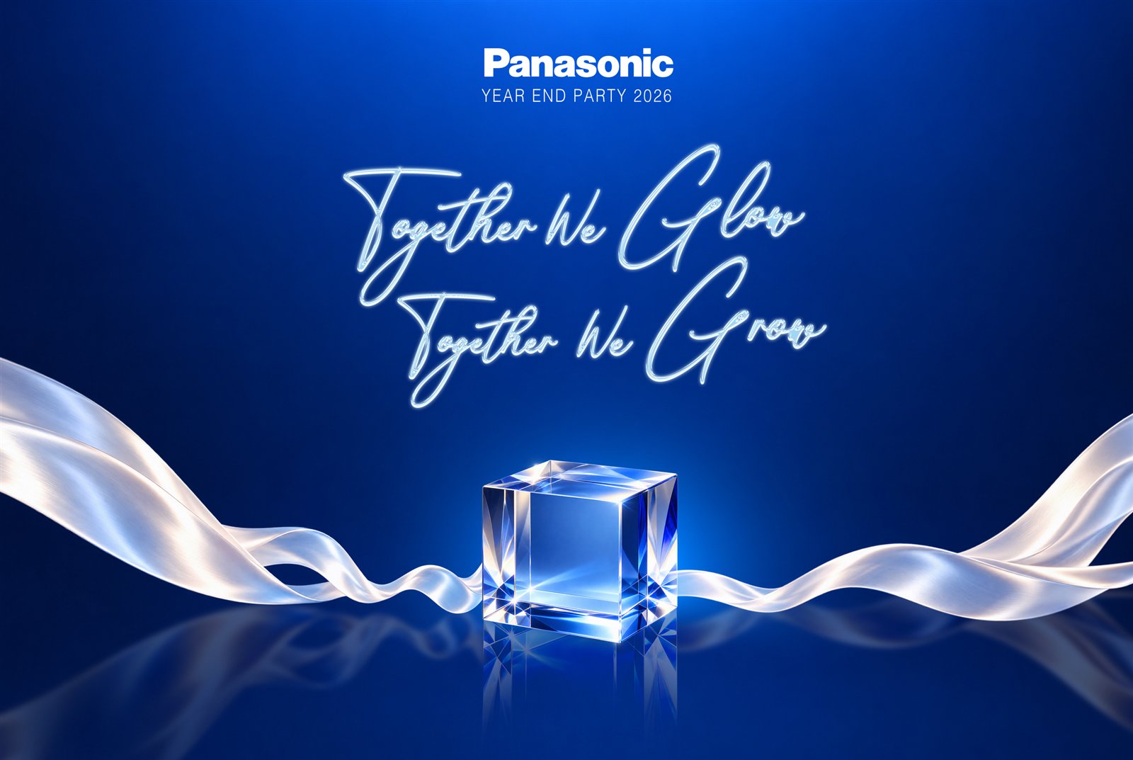 Crystal cube and silver ribbon creative direction from Now Agency's Panasonic Year End Party proposal