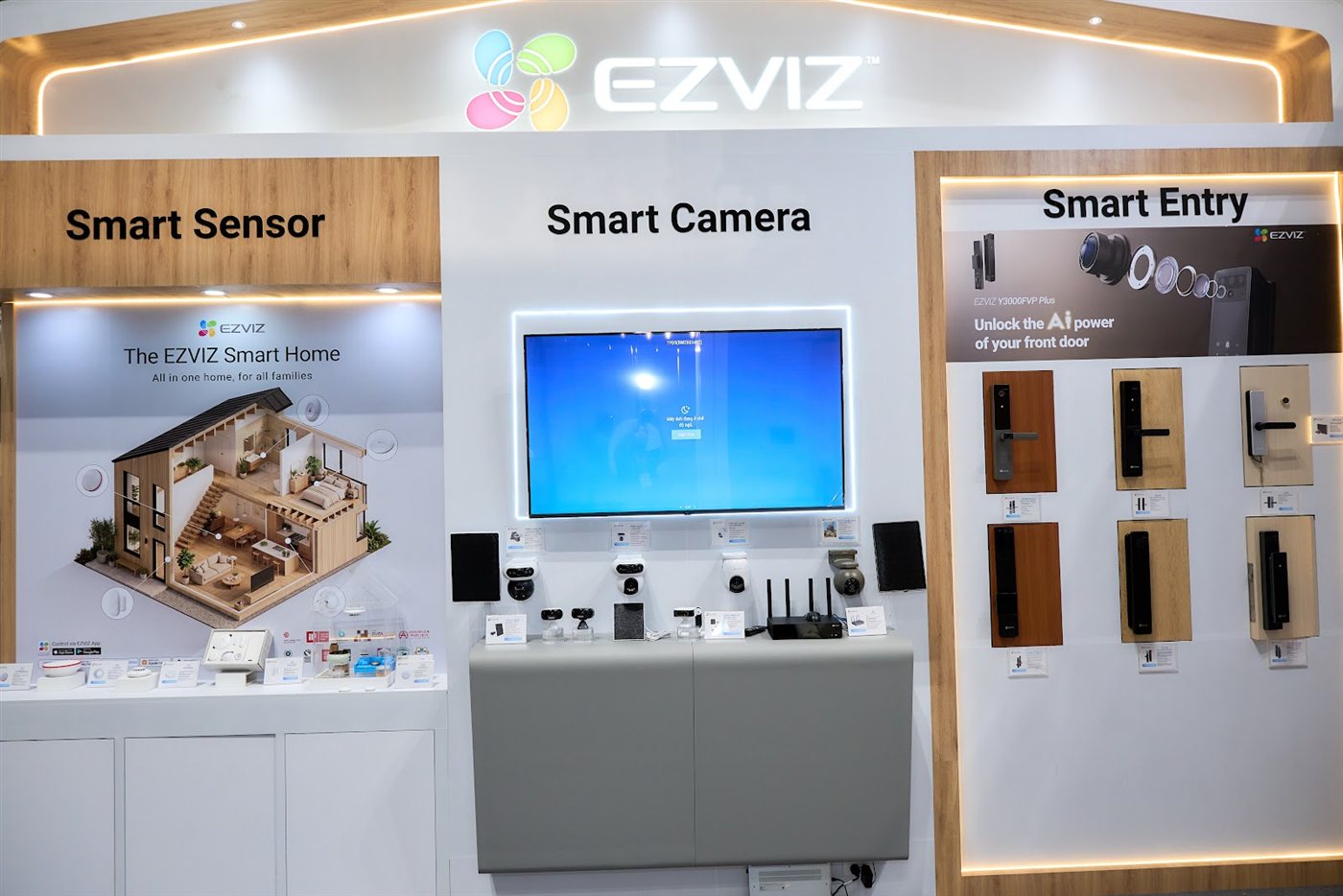The Smart Sensor, Smart Camera and Smart Entry zones at the EZVIZ booth, VIBE 2026.