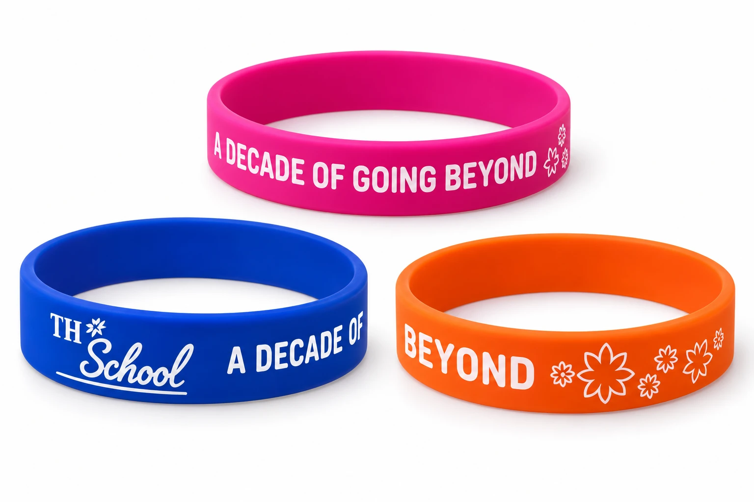 Three-colour silicone wristbands A Decade of Going Beyond by TH School